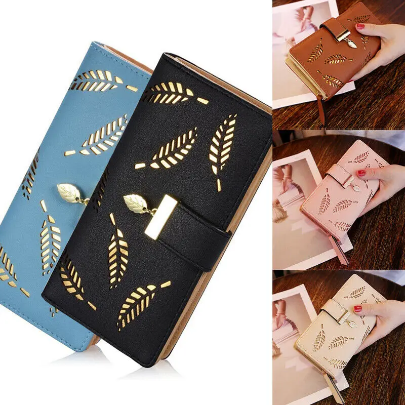 Модный женский кошелек из искусственной кожи с полыми листьями, длинный клатч, держатель для кредитных карт, кошелек