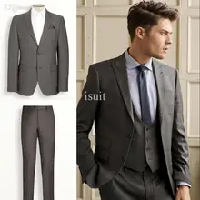 Портной Лидер продаж тонкий fitlight серый Две кнопки Нотч Жених Смокинги для женихов Жених Best человек костюм(куртка+ Брюки для девочек+ галстук+ жилет