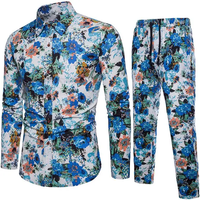 BLTR-Men Long Sleeve Floral Shirt and Harem Pant Linen 2 Piece Tracksuit Sets BLTR-Men Long Sleeve Floral Shirt and Harem Pant Linen 2 Piece Tracksuit Sets