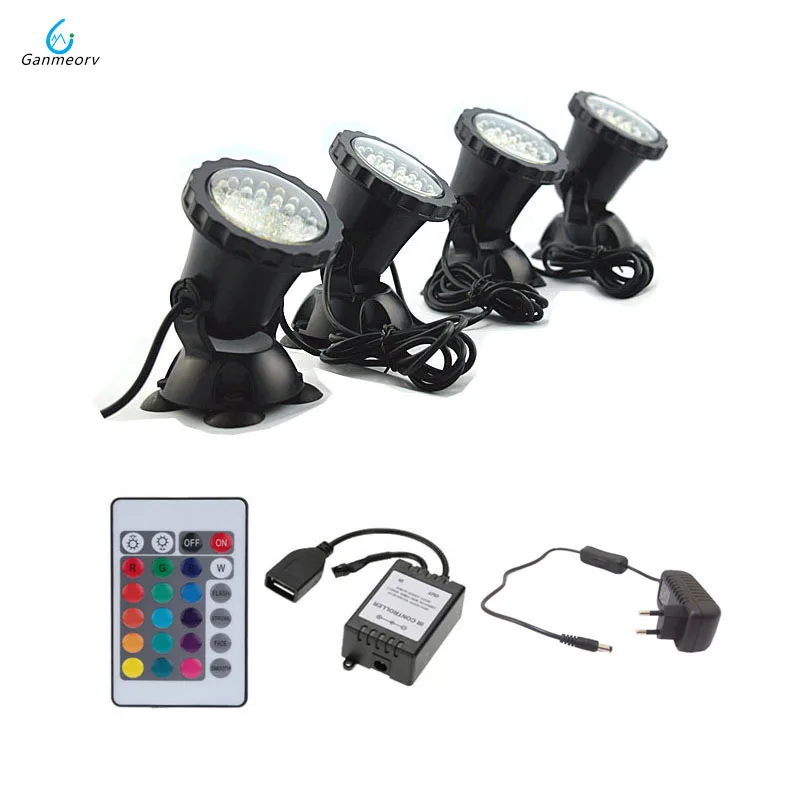 

1 to 4 remote Lights RGB 144 LED Underwater Light Spotlight Waterproof IP68 Lights for Pond Tank Aquarium Landscape Lighting