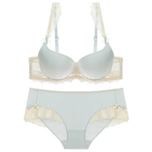 Кружевной Средний Мягкий Блестящий бюстгальтер с пуш-ап, стразы, бант, повседневный бюстгальтер и трусики, комплект кружевного нижнего белья, женское нижнее белье, чашка A B C