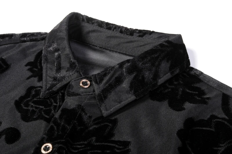 Цветок бархатная рубашка Для мужчин длинный рукав рубашка Camisa Hombre Для мужчин s рубашка на пуговицах с цветочным рисунком дизайнерская рубашка Camicia Uomo