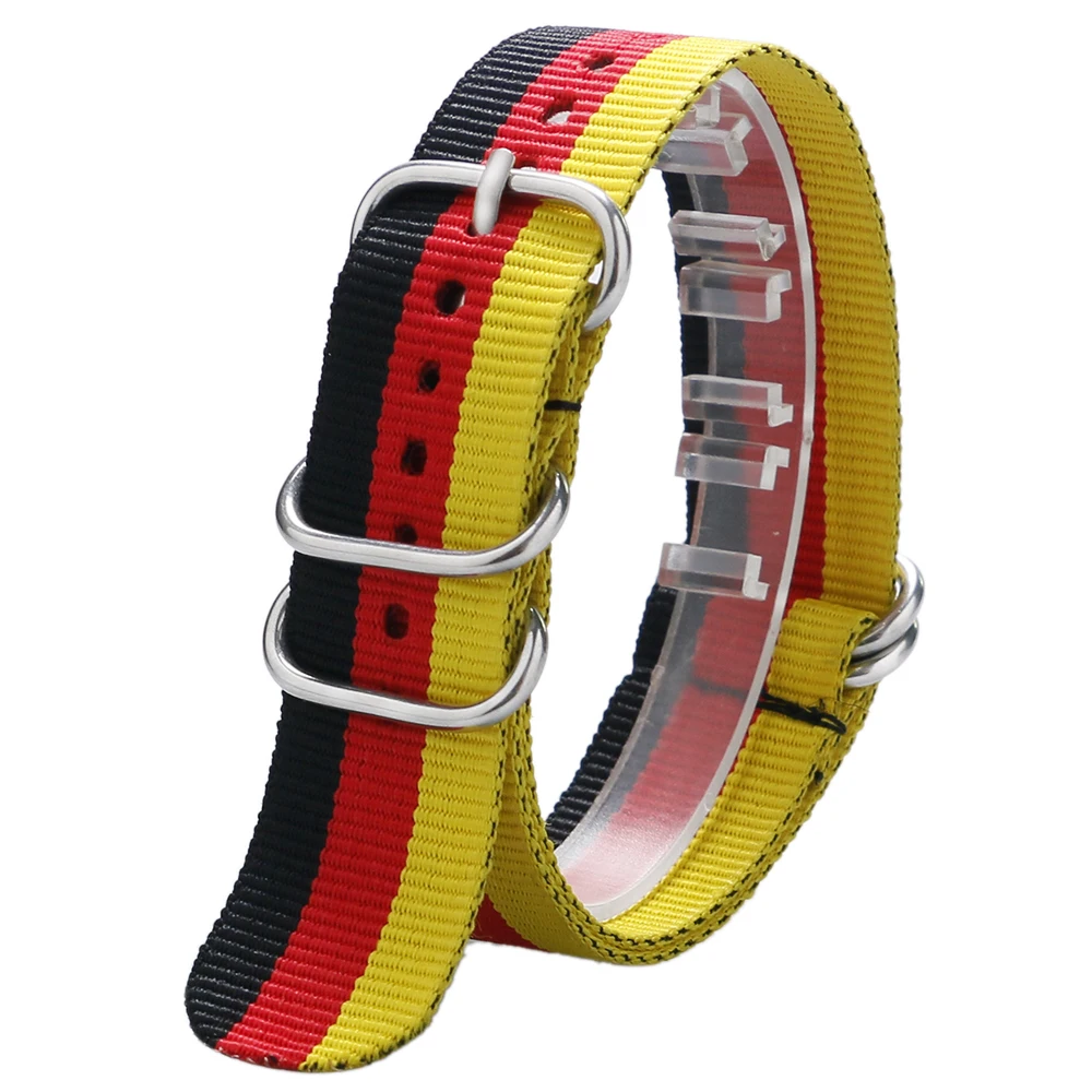

Germany Flag Theme 3 Colors 5 Rings Nylon Canvas 20/22 mm Watch Strap Band For Men Women Sport Watches