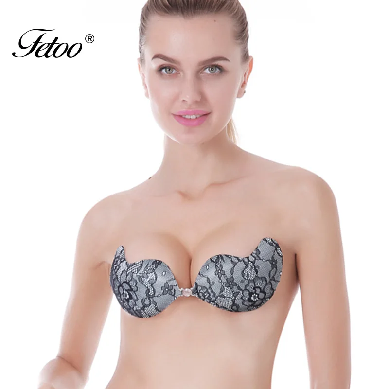 Fetoo Silicon Bra Push Up Sexy Womens Sticky Bra Lace Bralette Silicone