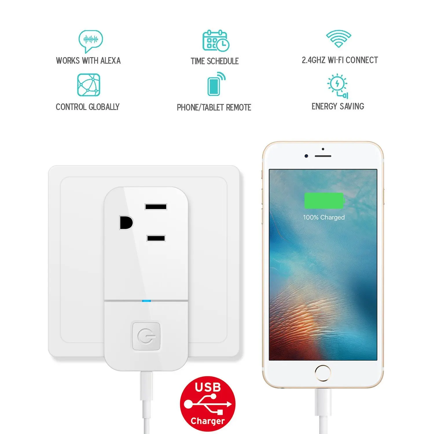 Wifi розетка умная с USB зарядным устройством Совместимость Amazon Alexa Google Home мини пульт