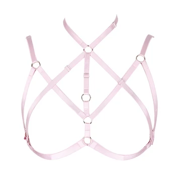 

Sexy Pink Body Harness Pentagram Frame Crop Top Fashion Punk Gothic Strappy Bra Plus Size Chest Belt Lingerie Women Party Rave