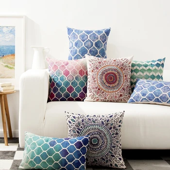

Watercolor Leaf Geometric Pillow Cushion Cover Geometry Pillow Case Home Decorative Pillow Thick Linen Pillowcase Sofa Cushion