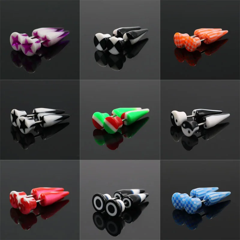 

Fashion Men Women's Ear Studs Earrings Fake Ear Tapers Spike Pendientes Brincos Surgical Stainless Steel Anti-Allergic Jewelry