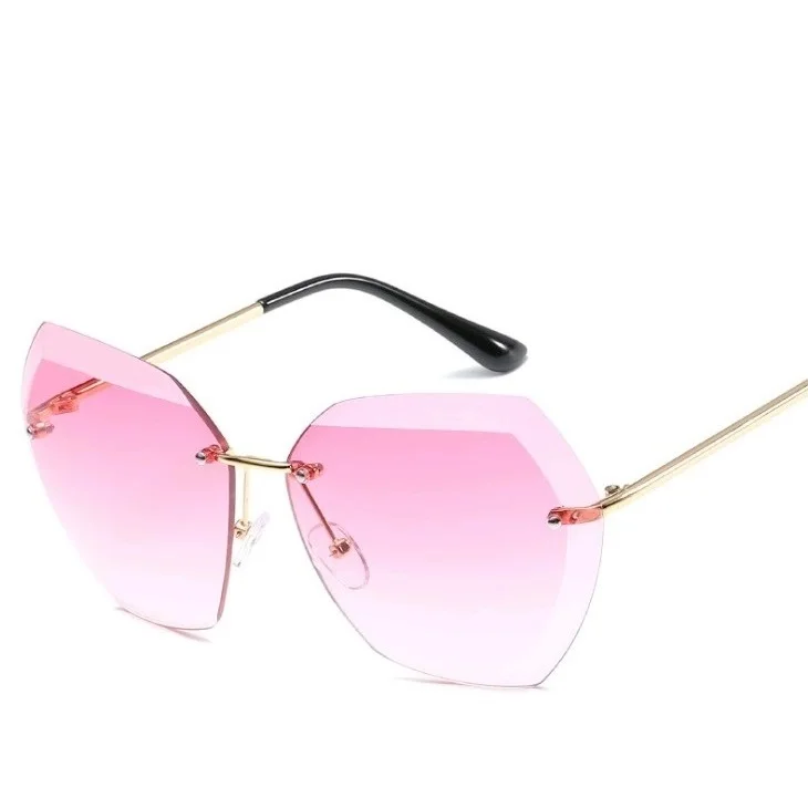 Модные негабаритные солнцезащитные очки без оправы для женщин, градиентные линзы океана, солнцезащитные очки для вождения, женские очки с большой оправой, Oculos De Sol - Цвет линз: Gold - Rose Red