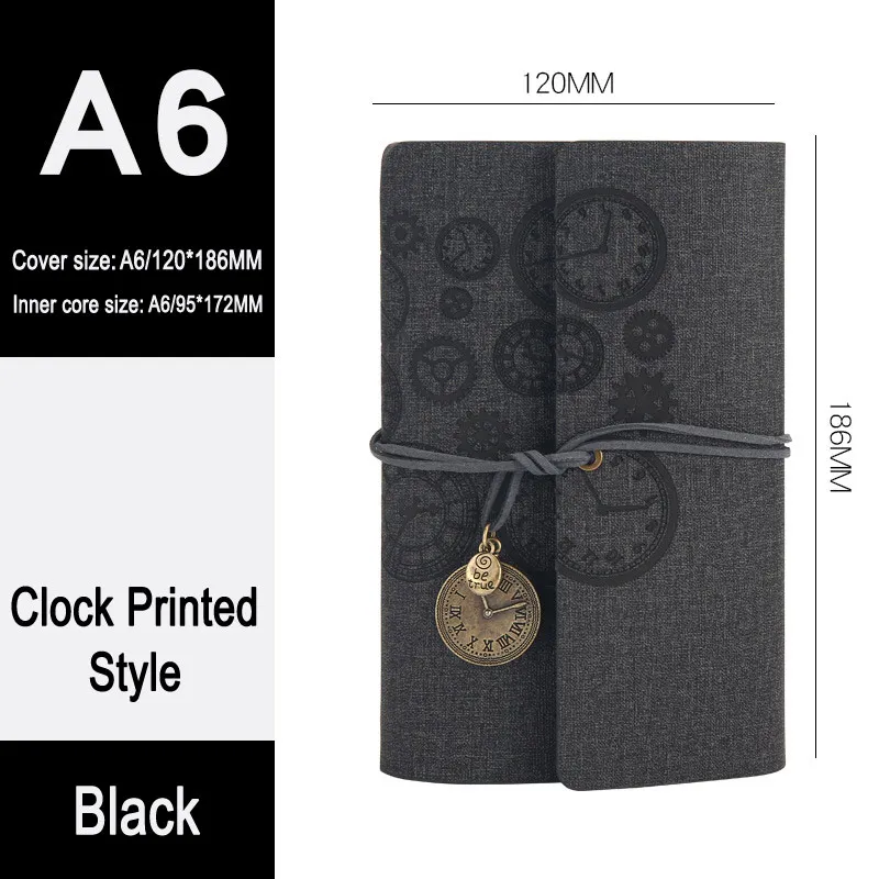 DELVTCH Vintage Clock A6 Spiral Notebook Travel Planner Memo Diary Journal Notepad Organizer Schedule Schoiol Student Stationery - Color: Clock Black