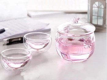 

Glass Tea set Include 1 Pot 2 Cup,Heat Resistant Glass Tea Pot Flower Tea Set Puer kettle Coffee Teapot Convenient Office Teaset