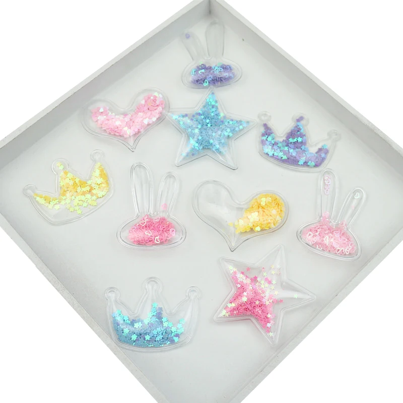

5Pcs Rabbit/Star/Heart Flowing Color Sequin Transparent Applique DIY Craft Supplies Bling Patches Hair Clip Accessories Decor