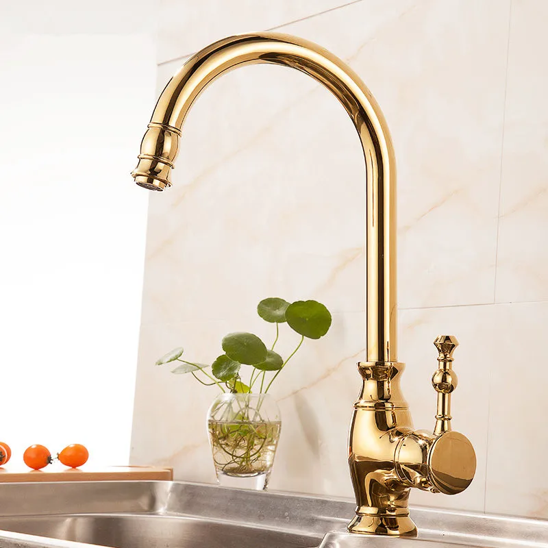 Kitchen Sink Faucet Gold Sink Mixer Tap Brass Hot and Cold Single Handle Deck Mounted Kitchen Sink Faucet Wash Basin Faucet Kitchen Sink Faucet Gold Sink Mixer Tap Brass Hot and Cold Single Handle Deck Mounted Kitchen Sink Faucet Wash Basin Faucet