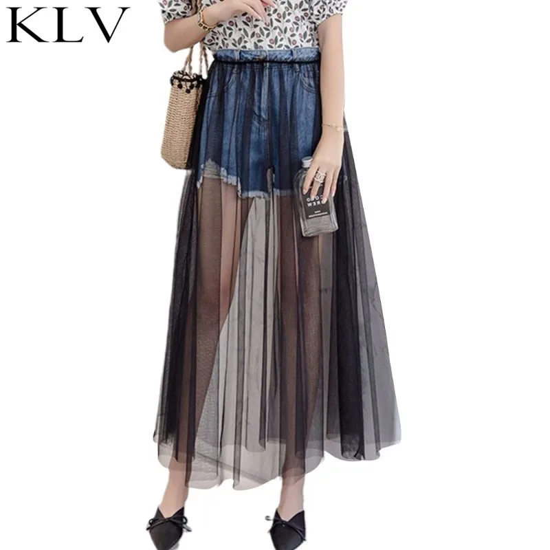 

Womens High Waist Single Layer Ruffles Maxi Long Overlay Skirt Pleated Wedding Party See-Through Mesh Solid Color Thin Overskirt