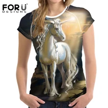 FORUDESIGNS/реалистичные женские топы, футболка Carzy Rainbow Horse, дизайнерская футболка с коротким рукавом, летняя футболка с круглым вырезом для девушек и девушек