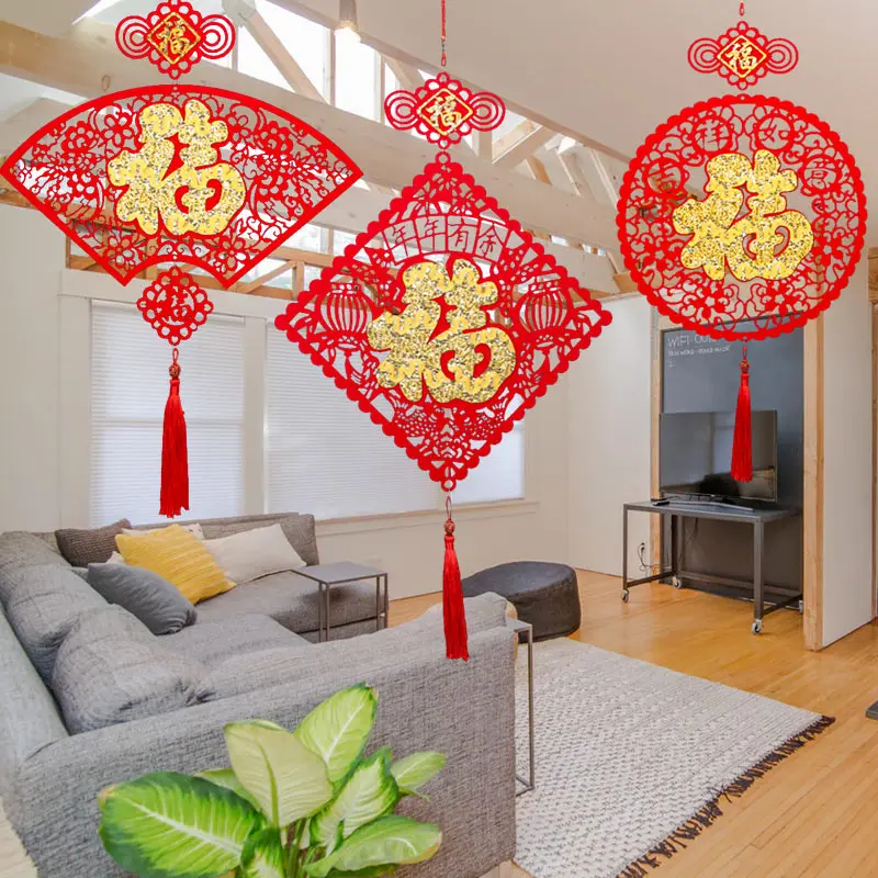 

Festivous Traditional New Year Pendant Chinese Lantern China Fortune Hanging Red Non-Woven Fabric Chinese Knot Hanging