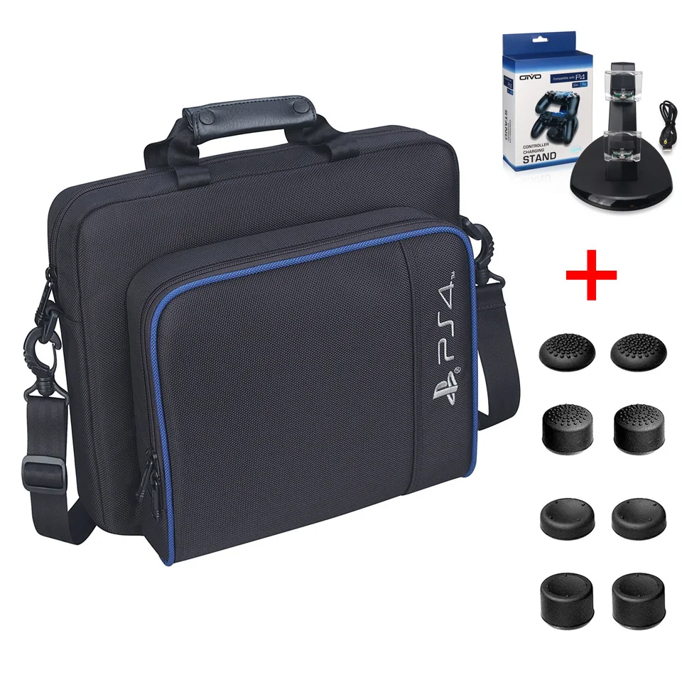 

PS4 Accessories PS4 Dual Controller Charger Station+8PCS Thumb Caps +PS 4 Game System Bag Carry Case Bag for Sony Playstation 4