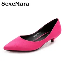 small big size33.34.41 new 2016 women HIGH quality pointed toe 3cm low-heel pump female red bottom all match career shoes