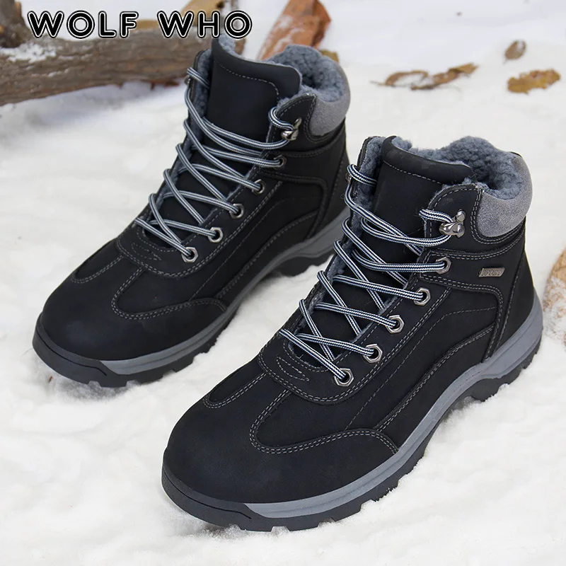 

WOLF WHO New Male Snow Boots Waterproof Winter Brand Super Warm Men Martin Boots Plus Size 39-46 Casual Outdoor Boots Shoes W059
