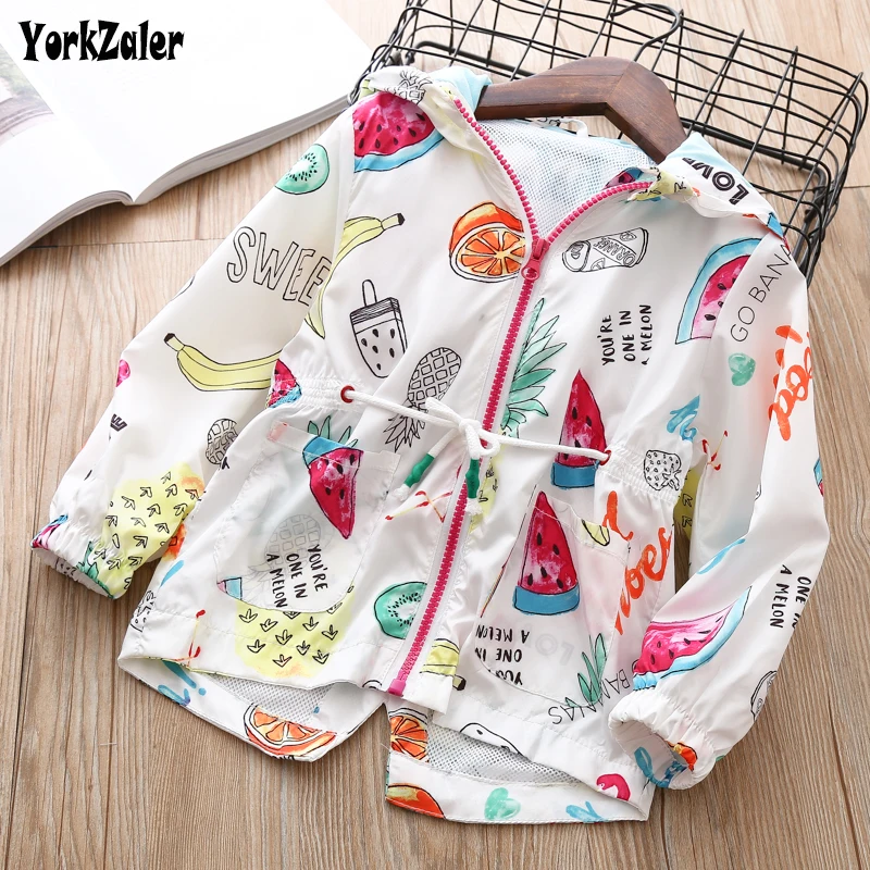 

Yorkzaler Spring Autumn Kids Jacket For Girl Boy Children's Sun Protection Clothing Graffiti Cartoon Hooded Baby Windbreaker