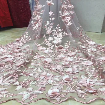

Luxury Ladies French Lace Nigeria Wedding 3D Flower Dress Best Selling Tulle Lace Fabric 2018