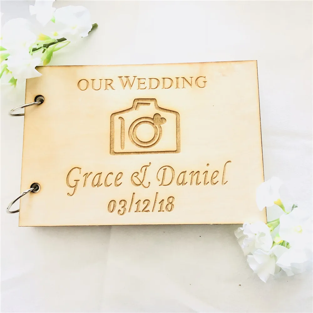 

Personalized Wooden Wedding Guest Book Custom Bride Groom Name and Date Wedding Signature Book Supplies Party Favor Decoration