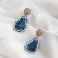 Модные геометрические нерегулярные серьги-гвоздики с эпоксидной смолой для женщин голубой цвет имитация камня уха Jewelry подарки на день