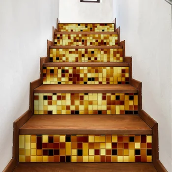 

Gold Mosaic Stairway Stickers Wall Stickers For Kids Rooms DIY Waterproof Wall Poster Imitation 3D Home Decor