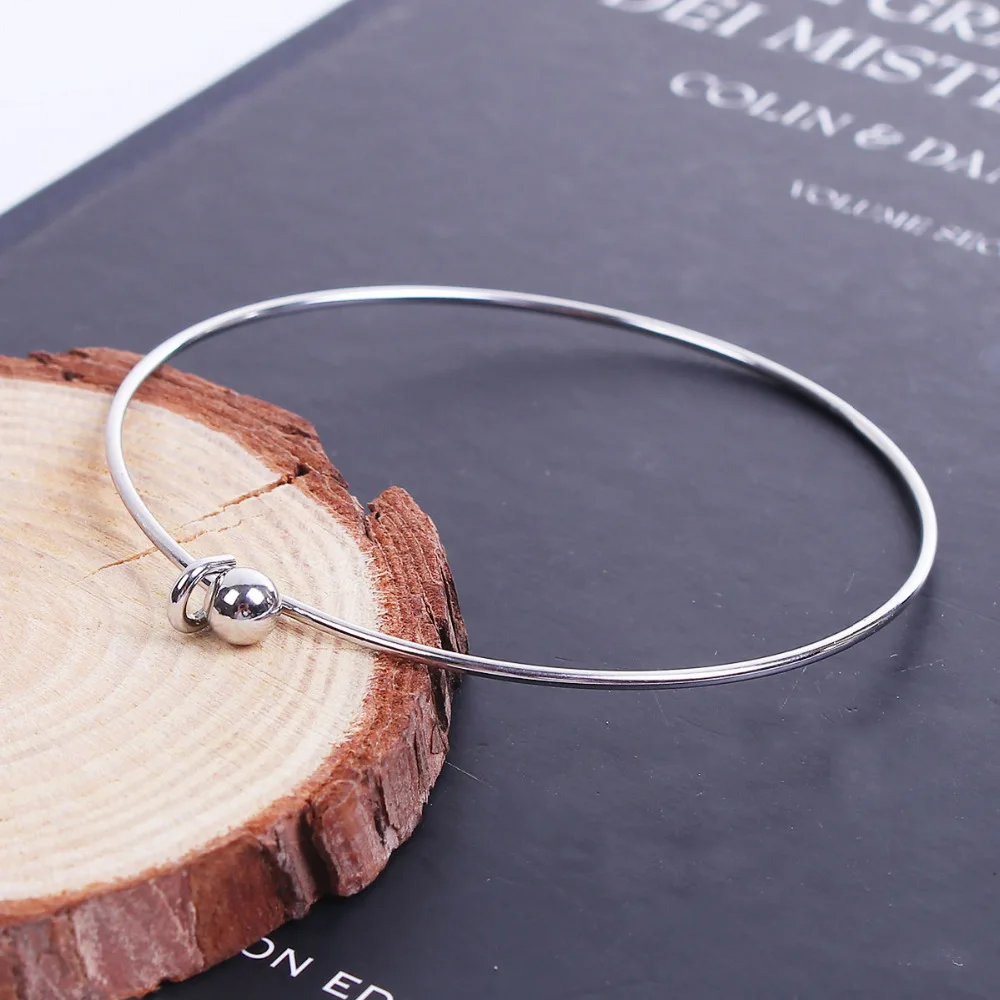 

Doreen Box 304 Stainless Steel Silver Tone Round Expandable Bangles Bracelets Single Bar With Removable Ball End Cap,1 Piece