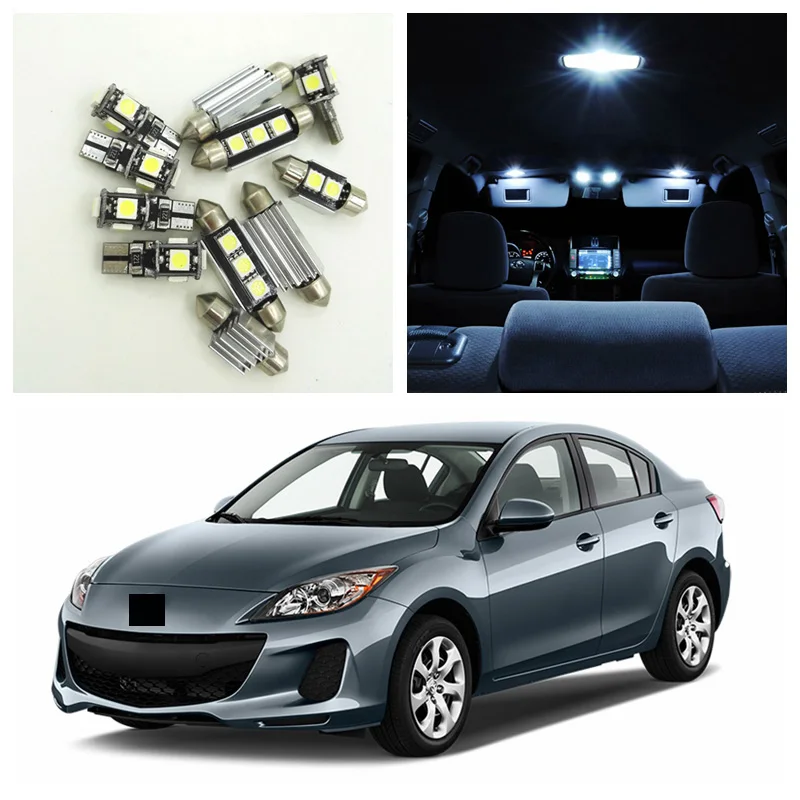Kit de lâmpadas led para interior, 9 peças, luz branca, para mazda 2010