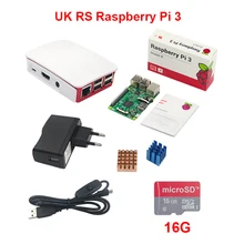 UK Made RS Raspberry Pi 3 + 16G Sd-karte + Offizielle ABS fall + 2.5A Netzteil + Schalter Usb-kabel + Kupfer Aluminium Wärme waschbecken