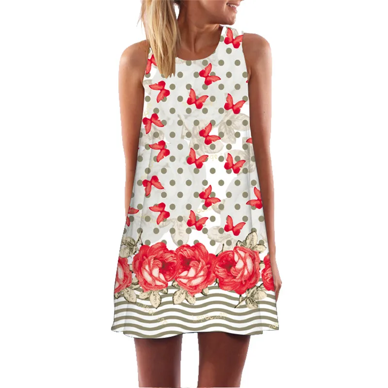 

chuqian Floral Print Summer Dress Women Sexy Sleeveless Beach Dress Sundress Loose Casual Vest Tank Dress 2019