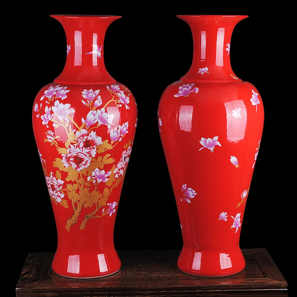 Jingdezhen ceramic vase China landing large red gold peony flowers