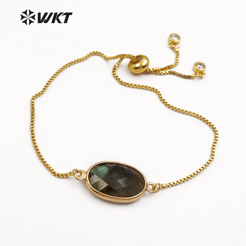 WT-B420 WKT женские модные браслеты камень овальной формы Шарм с регулируемой золотая металлическая цепочка 5 цветов на выбор для женщин подарок