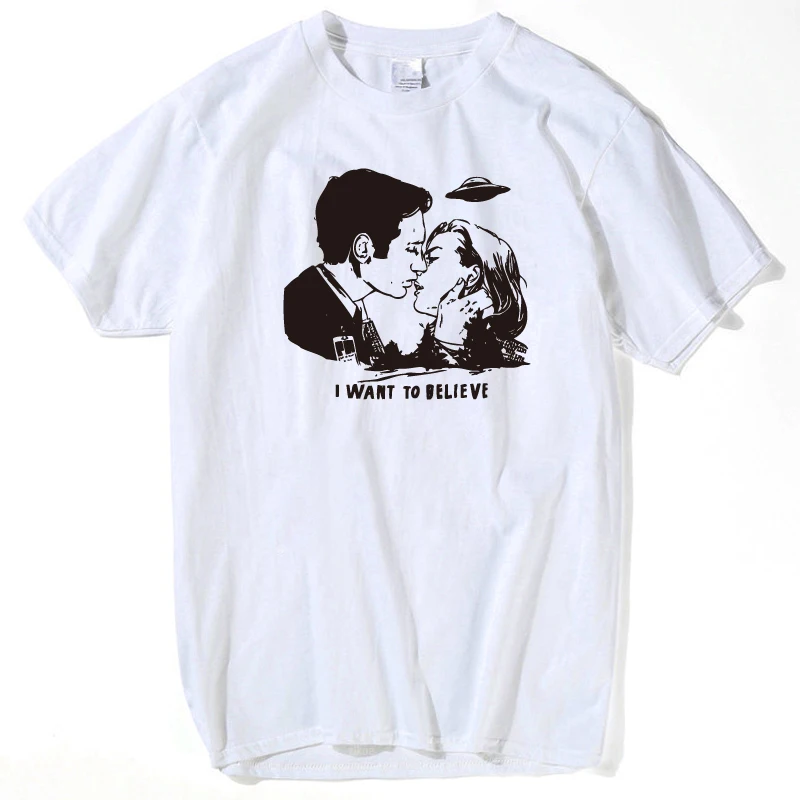 

X-FILES T shirt Men 2018 summer Mulder Scully I Want to Believe T-shirt Male Hip Hop UFO Tees Kiss Printed Top Clothes s-xxxl