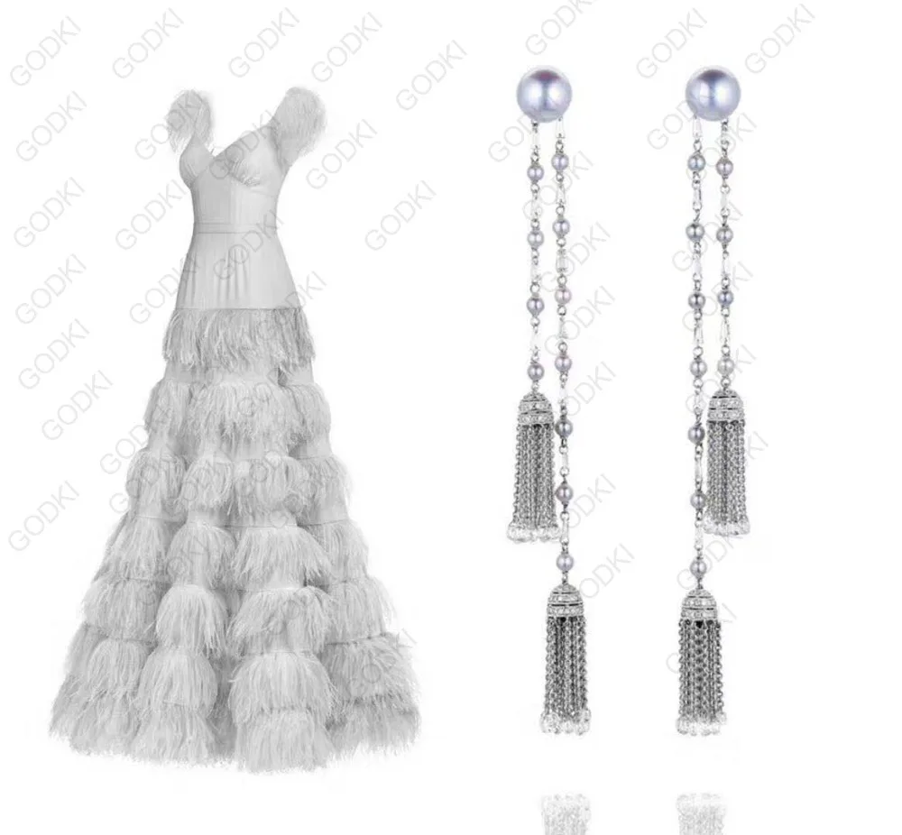 GODKI 140 мм роскошные длинные кисточки серьги для женщин полный микро кубический циркон CZ Дубай серебряные Свадебные обручальные серьги