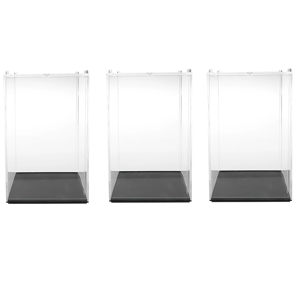 3Pcs Clear Display Case Box Show Case with Black Base Acrylic Box for Collection 4x4x5.5 Inch