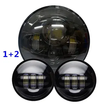 

1 Set 7inch Round H4 Hi/Lo Beam led headlamp with 4.5'' led fog light for Harley Motorbike Front lights Driving lamp Projector