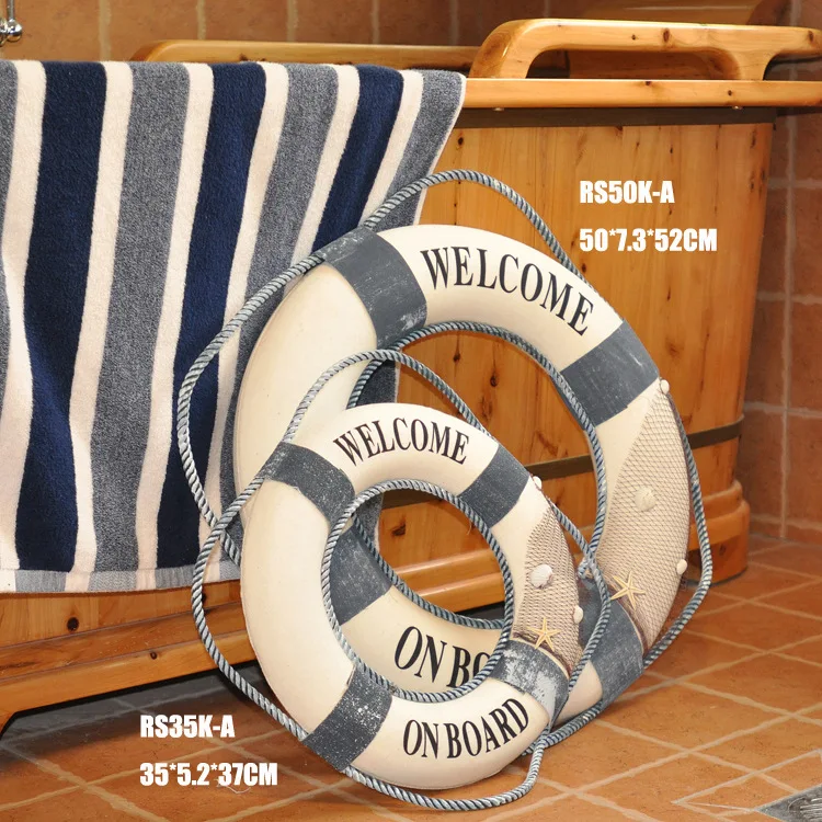 

Mediterranean Style 35-50 cm Cotton Lifebuoy Bar Living Room Nautical Home Decor Crafts Wall Hanger 3D Sticker home decoration