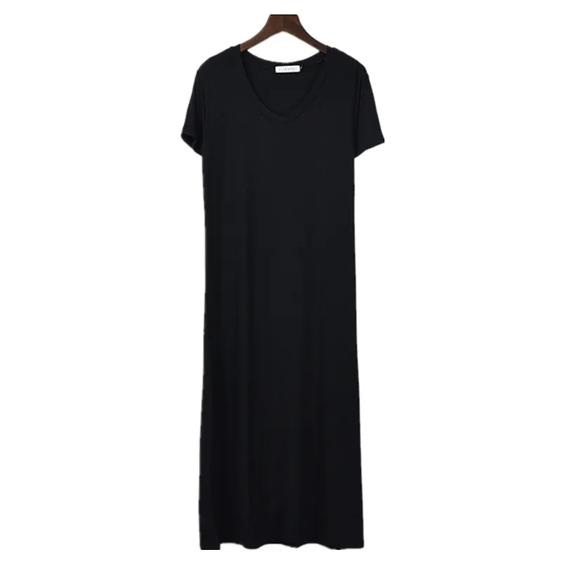 Летняя длинная футболка, женское платье, черная футболка с коротким рукавом, большой размер, тонкие длинные женские топы, футболки, женские футболки, платье, женское платье