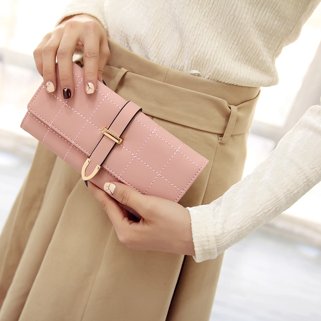 

2018 Women Wallets Long With Plaid Leather Fashion Hasp Coin Pocket Purse Phone Bag Card Holders Female Wallet For Girls Ladies