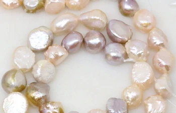 

Miss00331 wholesale lot 5strand 10-14mm Pink Lavender Mixed color pearl loose beads15"long
