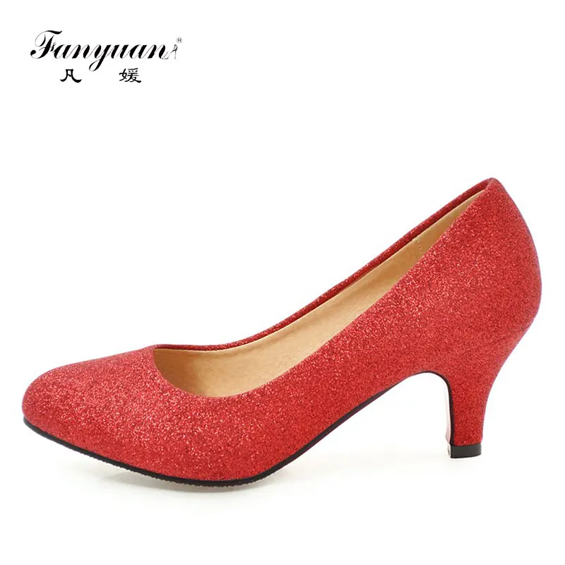 

Fanyuan Women Pumps Bling High Heels spring Shoes Women Slip-On Spike Heels Round Toe Woman Sexy Wedding Party Shoes Gold Silver