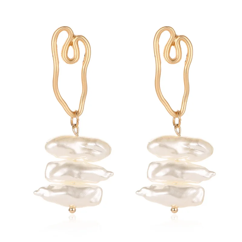 

Minimalist Matte Gold Earrings Hollow Geometric Earrings Suspended Imitation Pearl Pendant Earrings for Women Gift Jewelry 076