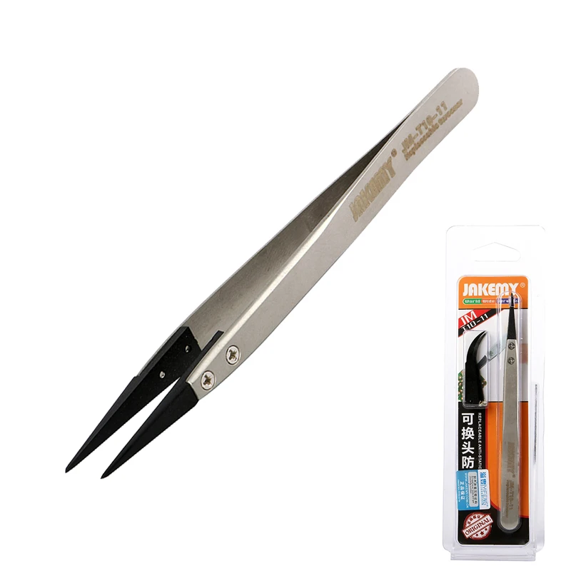 

JAKEMY Precision ESD Safe Tweezers Replaceable Head Straigh Curved Tweezers Anti-static Electronic Repair Tools