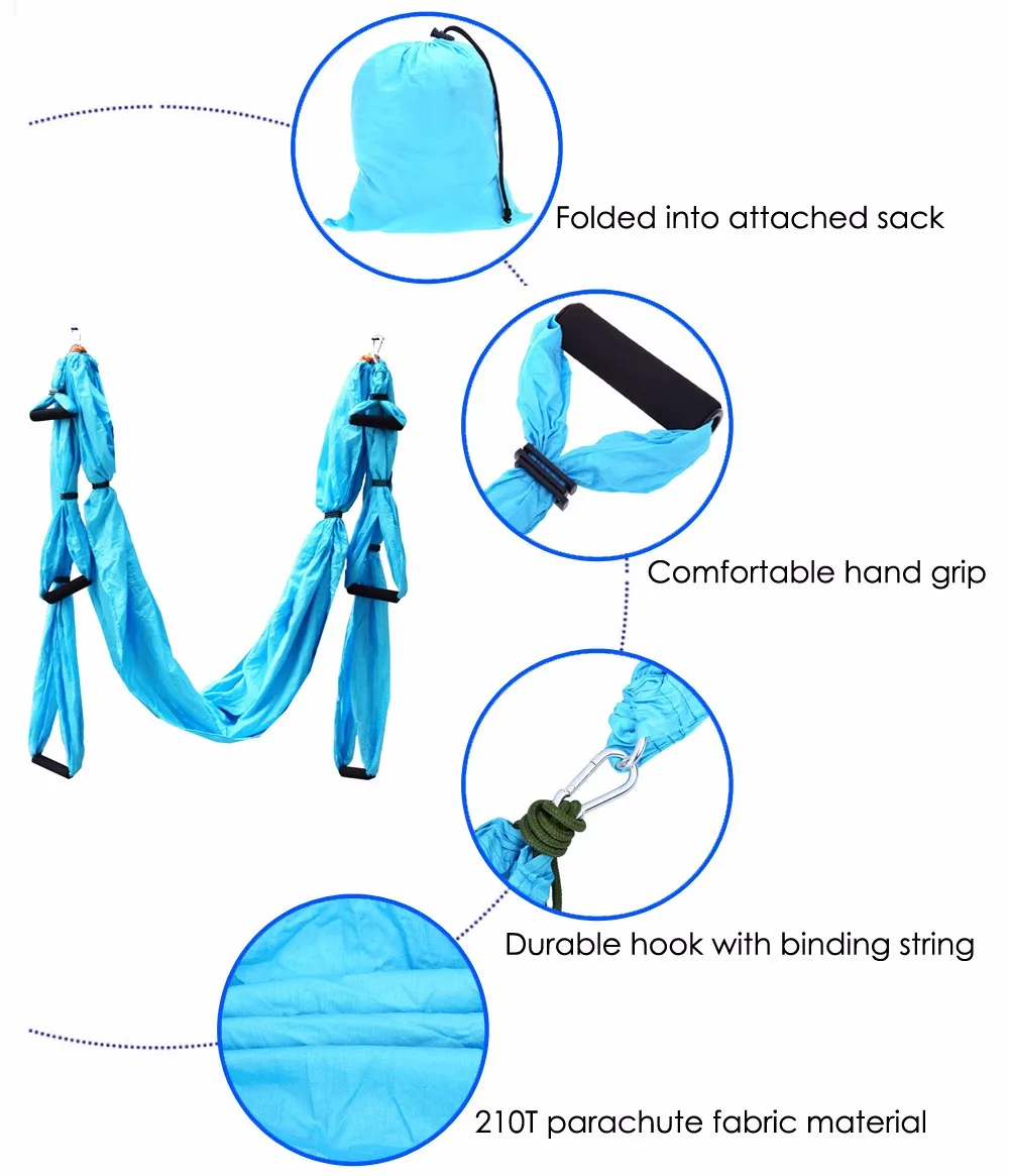 Новинка, парашютный тканевый гамак для фитнеса, йоги, качающейся инверсии, терапии, Антигравитационные воздушные ремни, с 6 ручными захватами