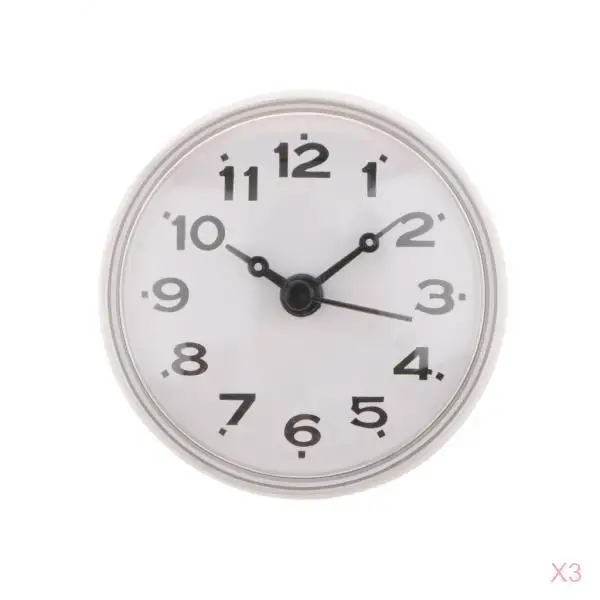 3pcs European Style Small Waterproof Round Clock for Bathroom Suction Up Mirror Window Clock, White