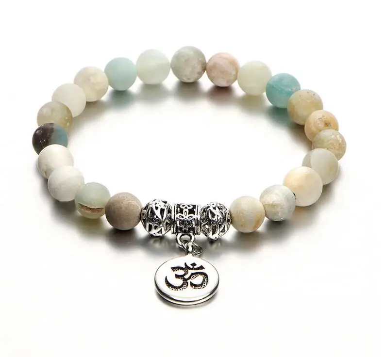 Vintage OM Rune Strand Bracelets& Bangles For Women Men Natural Stone Handmade Cuff Wristband Beads Yoga Bracelet Gift