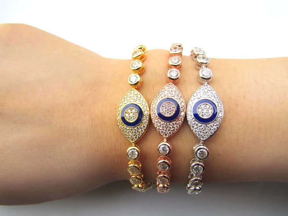 

2017 on sale blue evil eye silver plated AAA cubic zirconia tennis bracelet bangle wholesale
