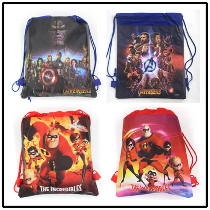 

12Pcs Avengers Girl Shopping Drawstring Bag The Incredibles Kid Birthday Baby Shower Non-woven Gift Bag School Backpack Supply